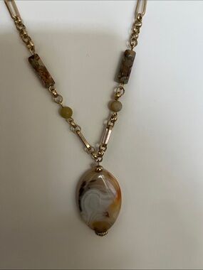 Gold-Tone Agate Pendant Necklace - Neutral Multi-Color. Long but adjustable